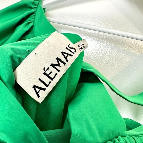 ALEMAIS Doria Ruffle-neck Crossover-back Mini Dress in Green Size US 2 - Picture 6 of 14